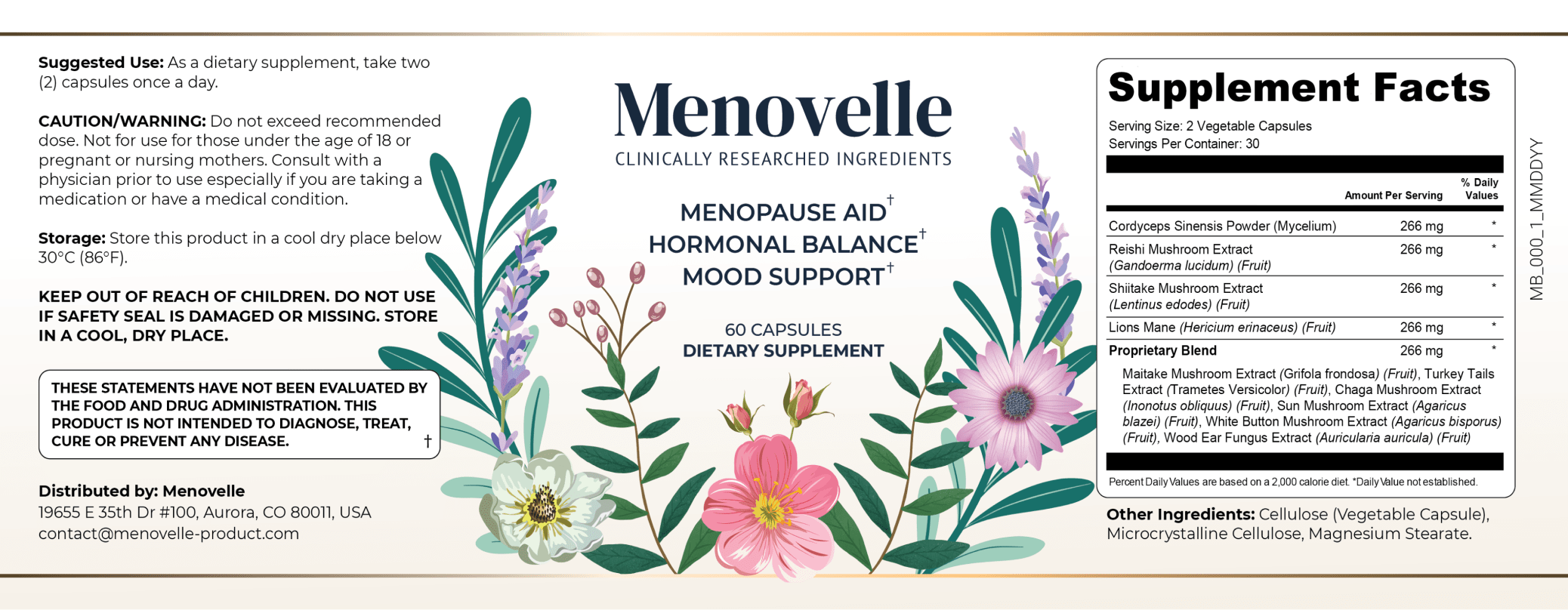 Menovelle supplement facts and ingredient label