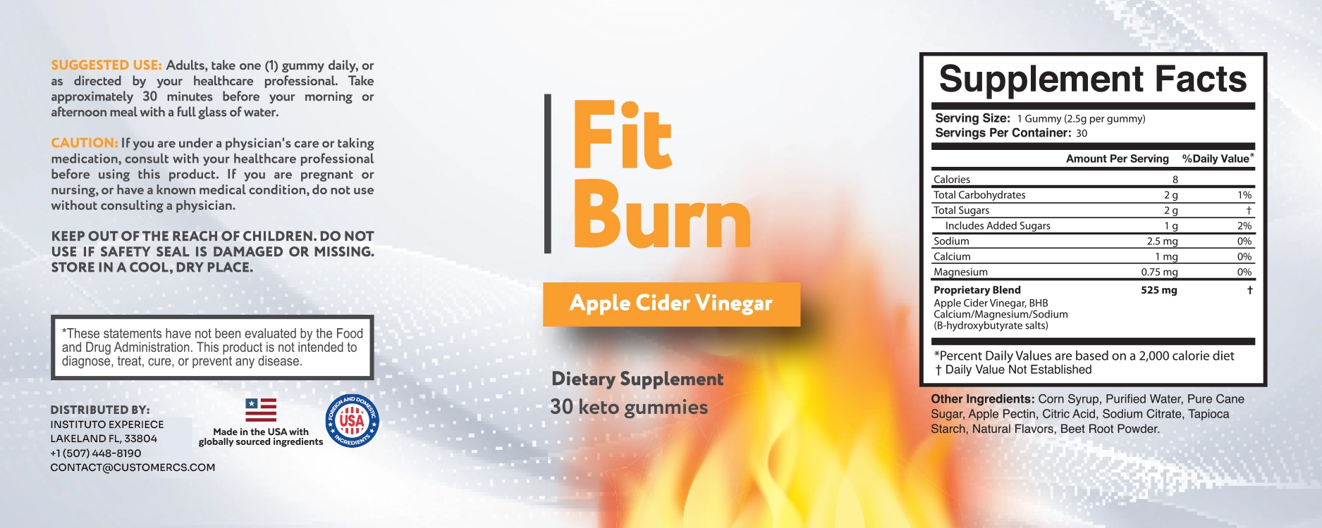 FitBurn supplement facts and ingredient label
