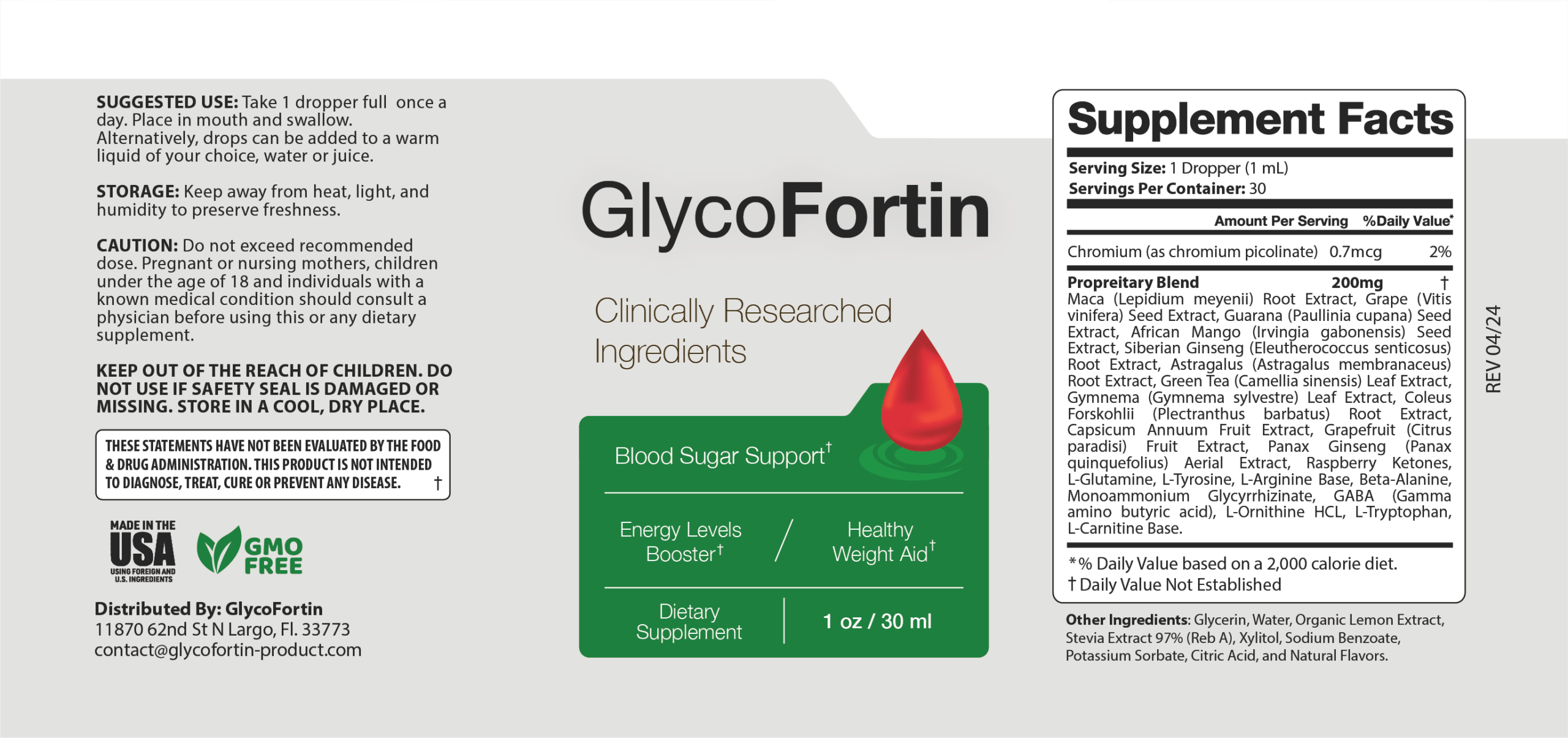 GlycoFortin supplement facts and ingredient label